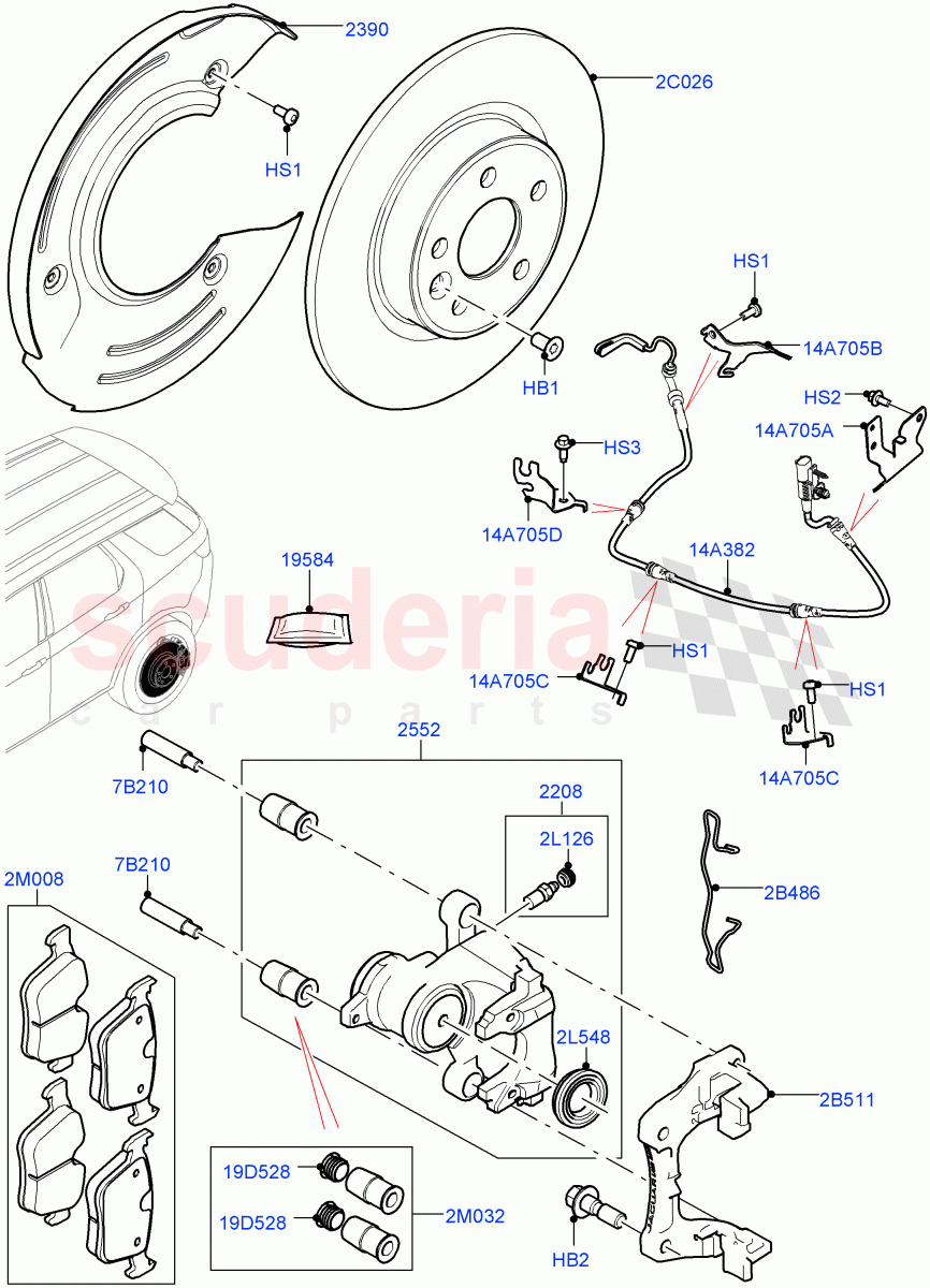 Rear Brake Discs And Calipers (Halewood (UK), Front Disc And Caliper Size 17, Disc And Caliper Size-Frt 18/RR 16, Disc Brake Size Frt 17/RR 16) ((V) FROMLH000001) of Land Rover Land Rover Discovery Sport (2015+) [1.5 I3 Turbo Petrol AJ20P3]