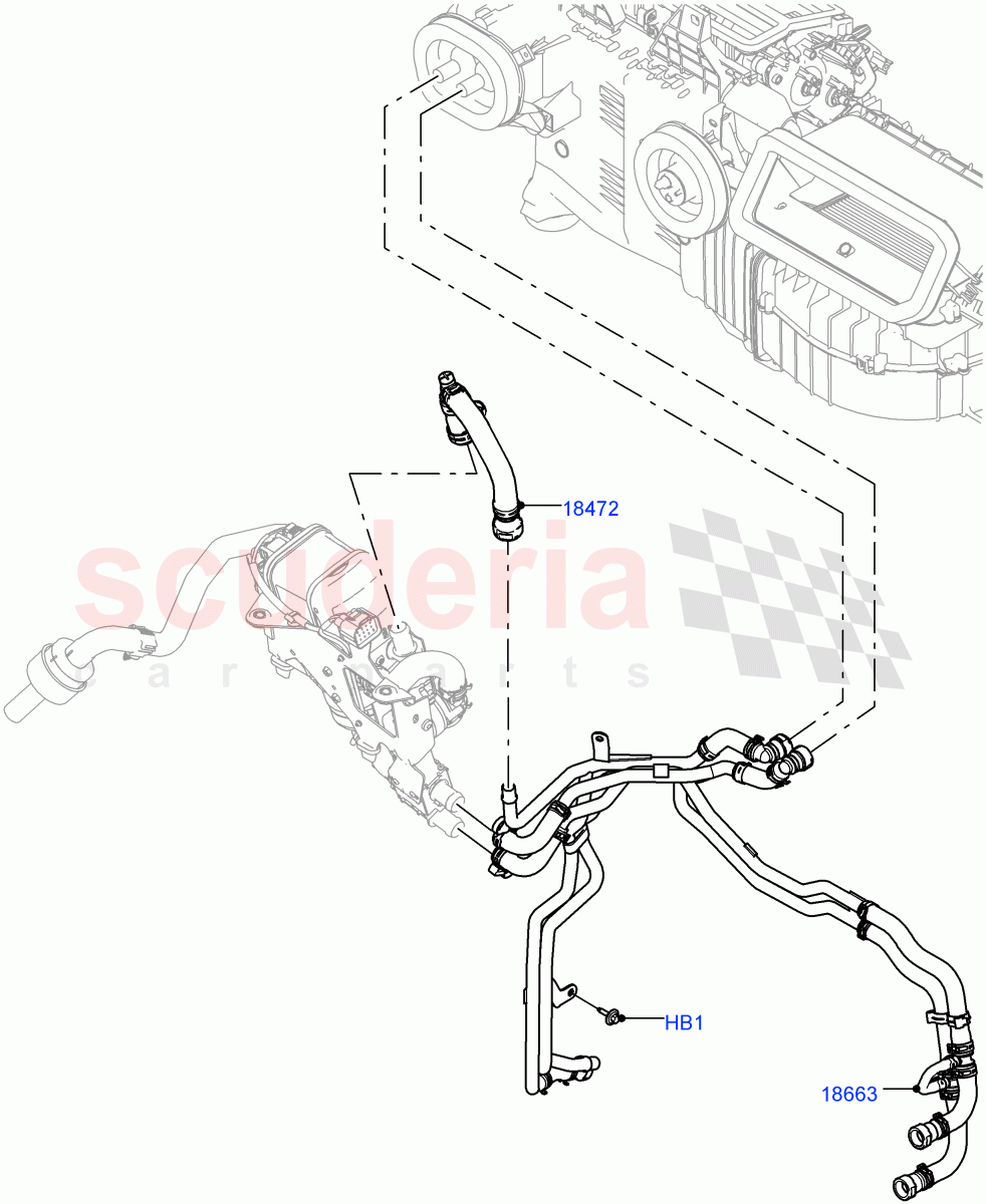 Heater Hoses (Solihull Plant Build) (2.0L I4 DSL HIGH DOHC AJ200, Fuel Fired Heater With Park Heat, Premium Air Conditioning-Front/Rear, 2.0L I4 DSL MID DOHC AJ200, Fuel Heater W/Pk Heat With Remote) ((V) FROMKA000001) of Land Rover Land Rover Discovery 5 (2017+) [3.0 DOHC GDI SC V6 Petrol]