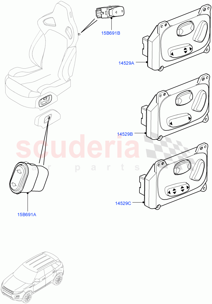 Switches (Seats) (5 Door, Halewood (UK)) ((V) TOFH999999) of Land Rover Land Rover Range Rover Evoque (2012-2018) [2.0 Turbo Petrol AJ200P]