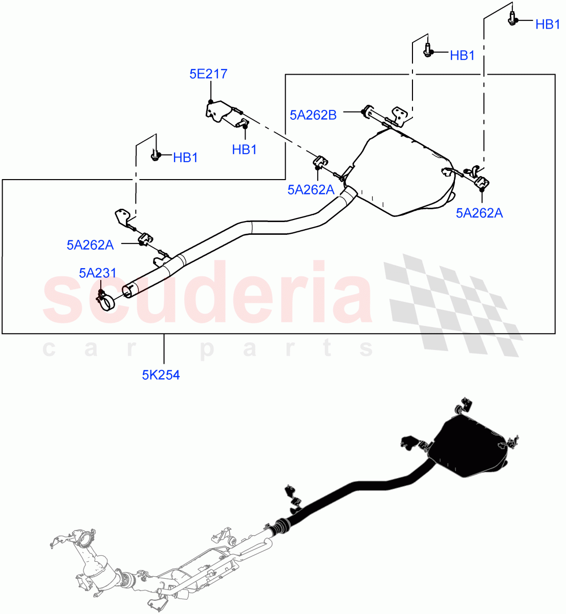 Rear Exhaust System (2.0L AJ21D4 Diesel Mid, Halewood (UK)) ((V) FROMMH000001) of Land Rover Land Rover Range Rover Evoque (2019+) [2.0 Turbo Diesel AJ21D4]