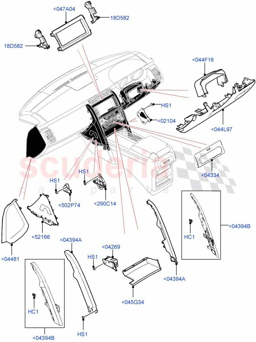 Instrument Panel (Nitra Plant Build, External Components, Lower) ((V) FROMK2000001) of Land Rover Land Rover Discovery 5 (2017+) [3.0 I6 Turbo Diesel AJ20D6]