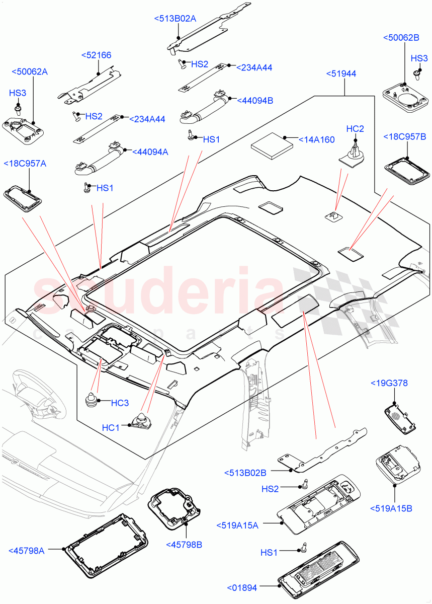 Headlining And Sun Visors (With Roof Conversion-Panorama Power, Leather Trim Finish, With Roof Conversion-Panorama Roof) of Land Rover Land Rover Range Rover (2012-2021) [3.0 I6 Turbo Petrol AJ20P6]