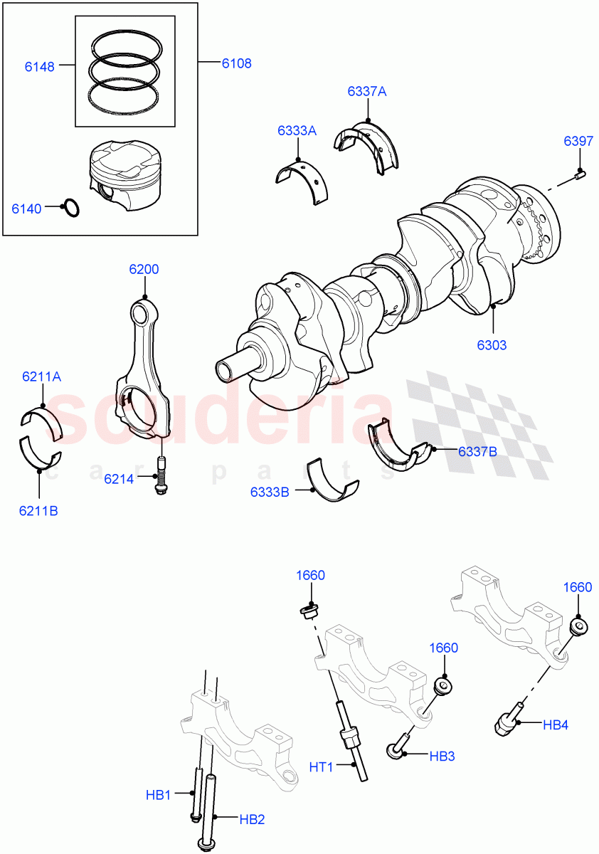 Crankshaft/Pistons And Bearings (4.4 V8 Turbo Petrol (NC10)) of Land Rover Land Rover Range Rover (2022+) [4.4 V8 Turbo Petrol NC10]