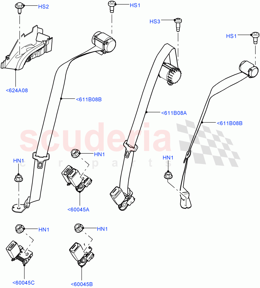 Rear Seat Belts (3 Door, Halewood (UK), 5 Door) of Land Rover Land Rover Range Rover Evoque (2012-2018) [2.0 Turbo Petrol GTDI]