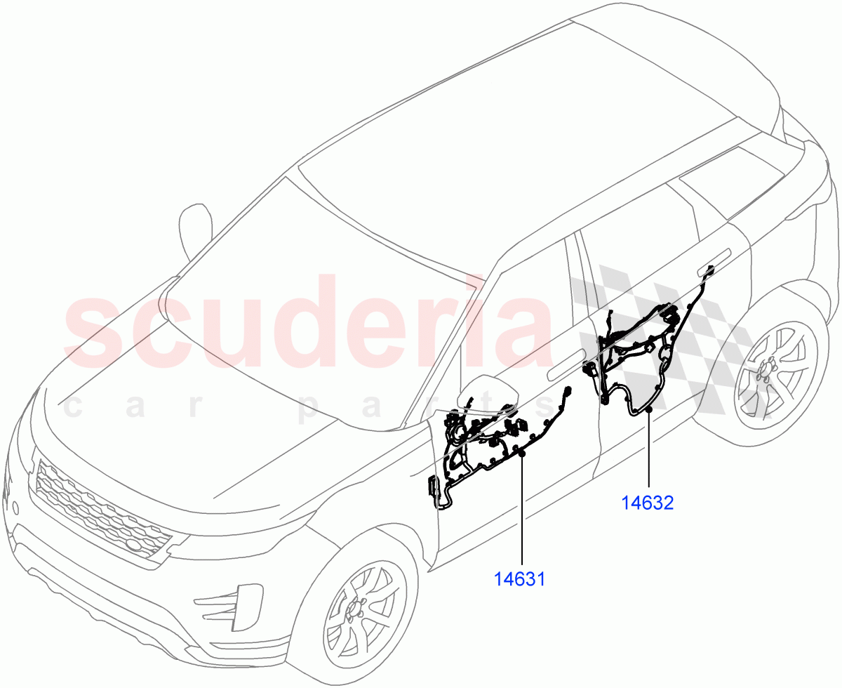 Wiring - Body Closures (Front And Rear Doors) (5 Door, Halewood (UK)) ((V) FROMMH000001, (V) TOMH999999) of Land Rover Land Rover Range Rover Evoque (2019+) [1.5 I3 Turbo Petrol AJ20P3]
