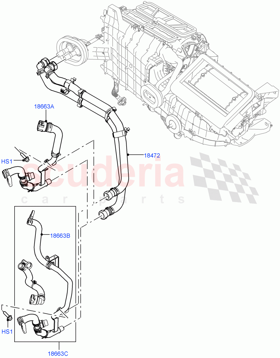 Heater Hoses (2.0L I4 DSL MID DOHC AJ200, With Ptc Heater, 2.0L I4 DSL HIGH DOHC AJ200, Less Heater) of Land Rover Land Rover Range Rover Velar (2017+) [3.0 DOHC GDI SC V6 Petrol]