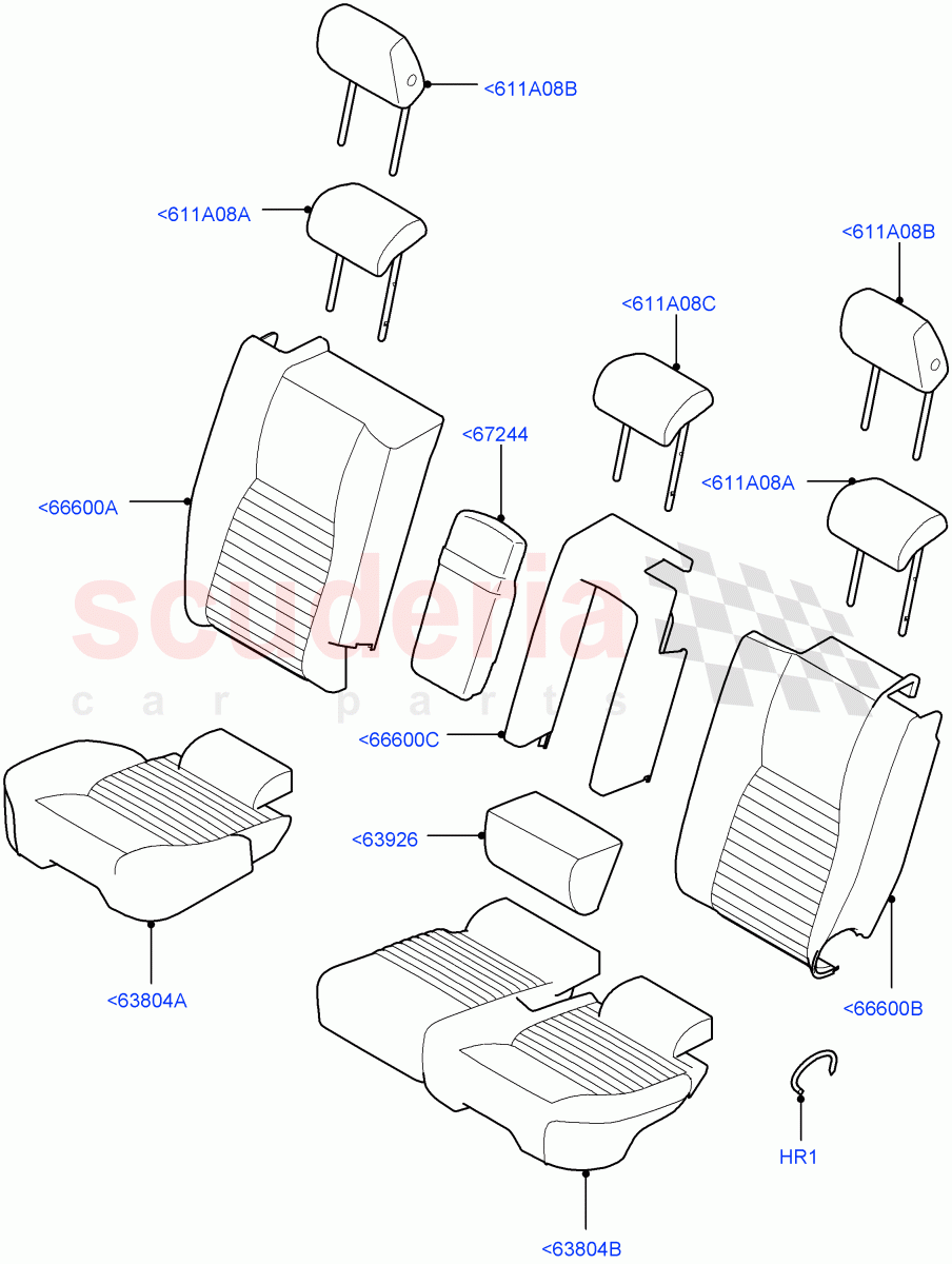 Rear Seat Covers (Windsor Leather, Halewood (UK), With 60/40 Manual Fold Thru Rr Seat) ((V) TOKH999999) of Land Rover Land Rover Discovery Sport (2015+) [2.0 Turbo Petrol AJ200P]