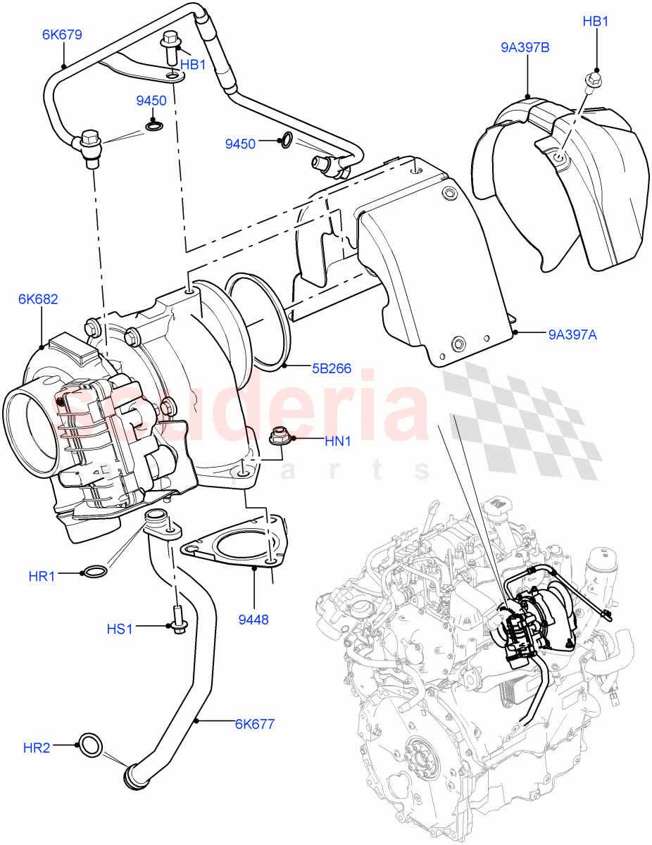 Turbocharger (2.0L I4 DSL MID DOHC AJ200, Halewood (UK)) of Land Rover Land Rover Range Rover Evoque (2012-2018) [2.0 Turbo Diesel]