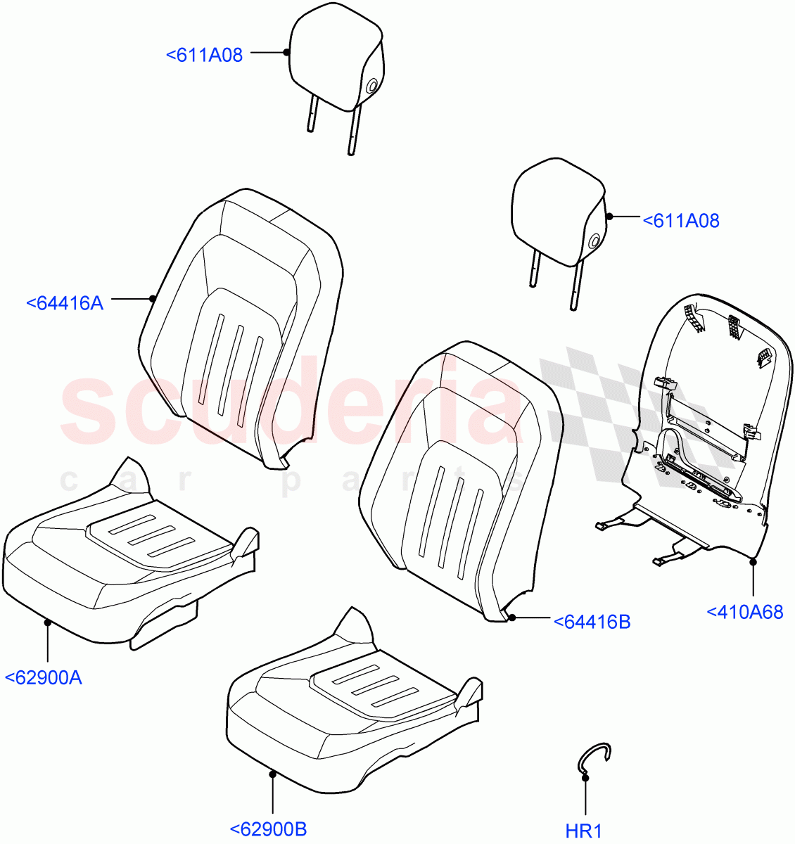 Front Seat Covers (Standard Wheelbase, Ebony Black/Ebony Black Interior, Prf Wndsr Lthr/Prfmnc Fabric wth SC, Short Wheelbase) ((V) FROMM2065457) of Land Rover Land Rover Defender (2020+) [5.0 OHC SGDI SC V8 Petrol]