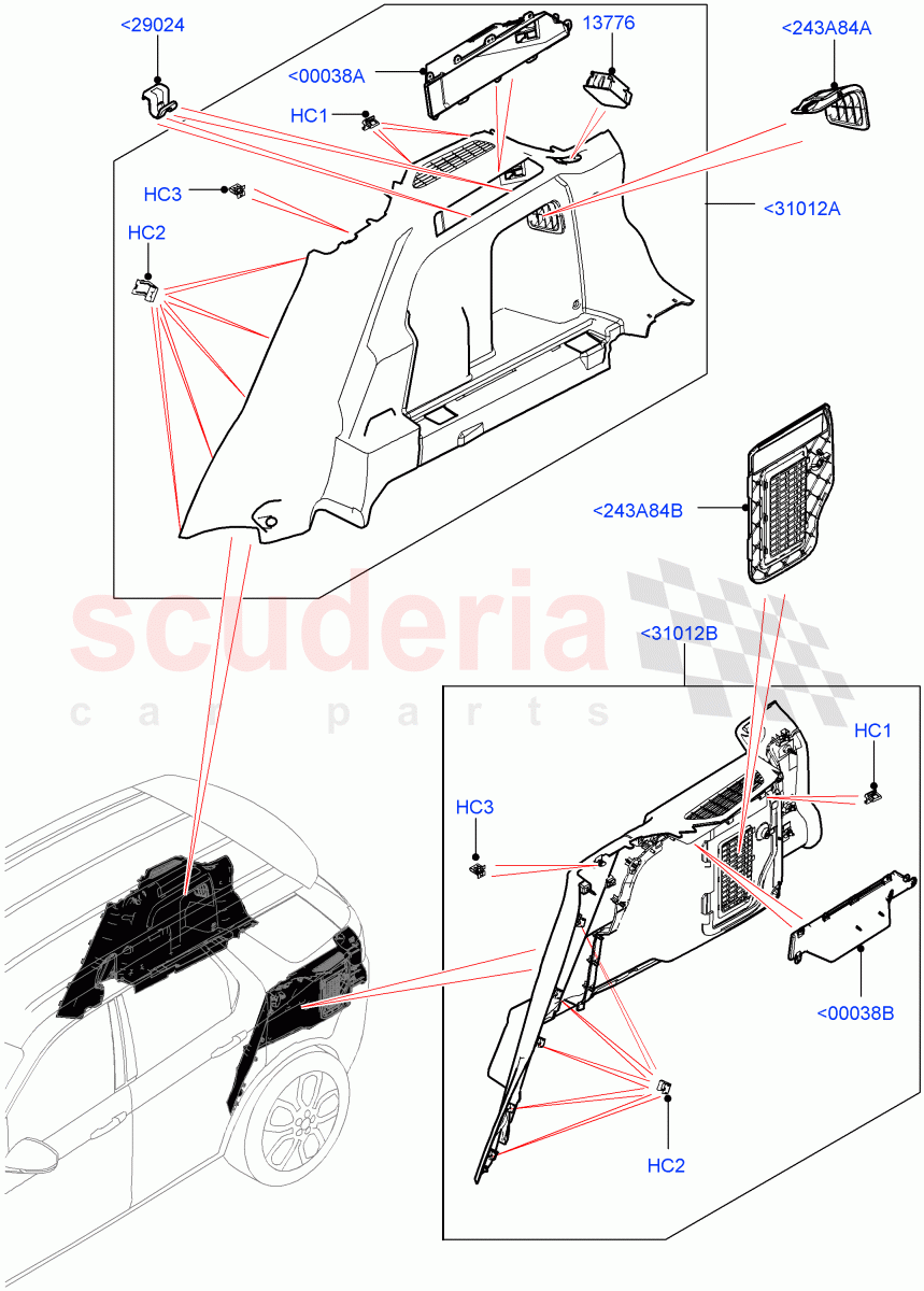 Side Trim (Luggage Compartment) (Itatiaia (Brazil), With 60/40 Manual Fold Thru Rr Seat, Less Chiller Unit) ((V) FROMGT000001) of Land Rover Land Rover Discovery Sport (2015+) [1.5 I3 Turbo Petrol AJ20P3]