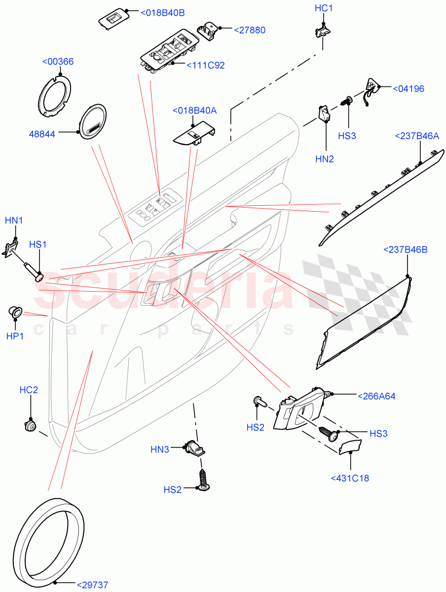 Front Door Trim Installation (Nitra Plant Build) ((V) FROMK2000001) of Land Rover Land Rover Discovery 5 (2017+) [3.0 DOHC GDI SC V6 Petrol]