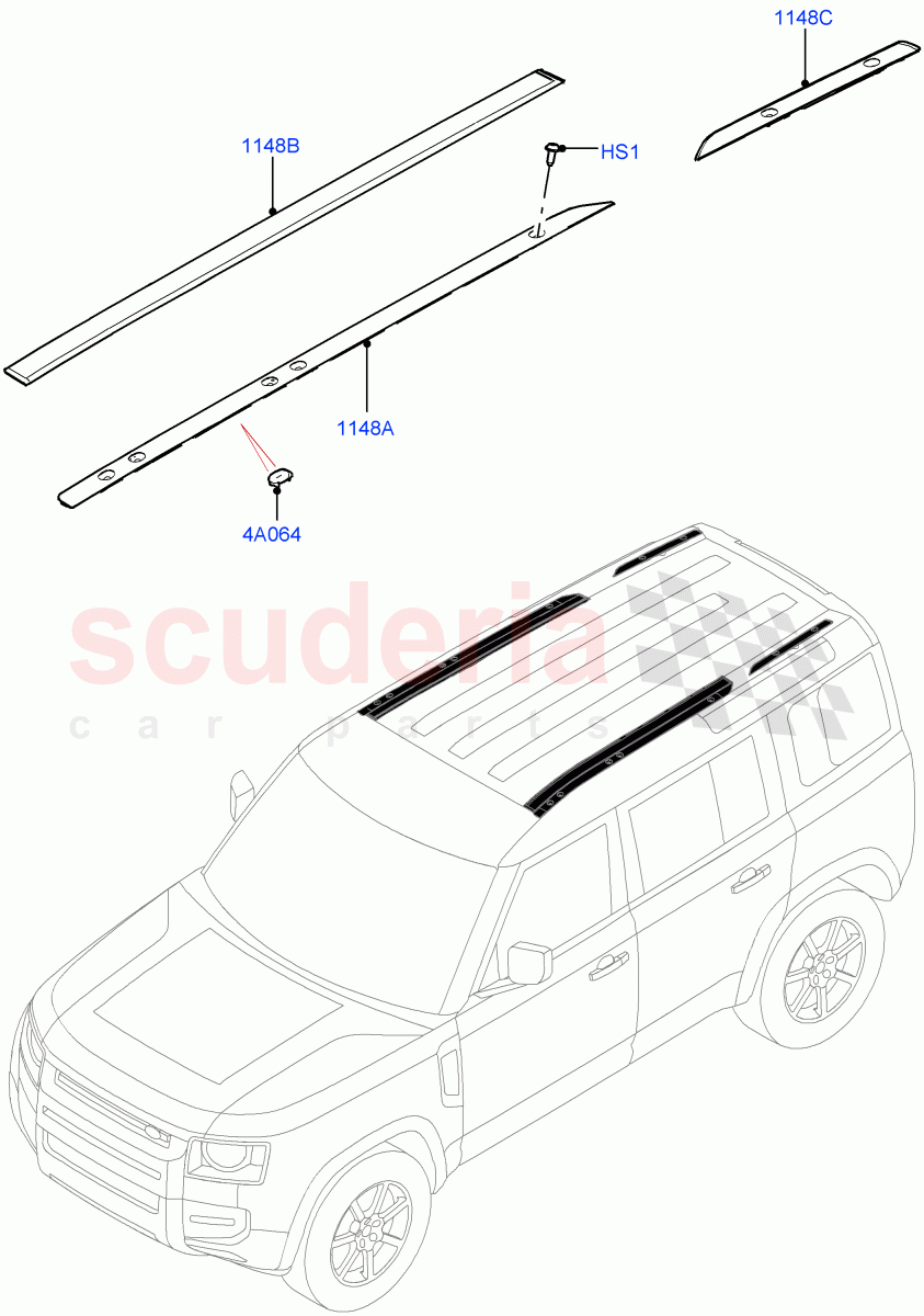 Roof, Finishers & Weatherstrips (Standard Wheelbase) of Land Rover Land Rover Defender (2020+) [3.0 I6 Turbo Petrol AJ20P6]