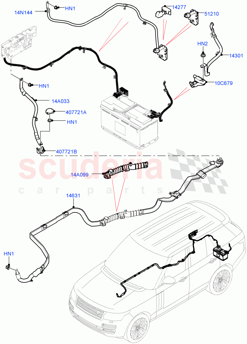 Battery Cables And Horn (Battery Cables) ((V) FROMJA000001) of Land Rover Land Rover Range Rover (2012-2021) [5.0 OHC SGDI NA V8 Petrol]