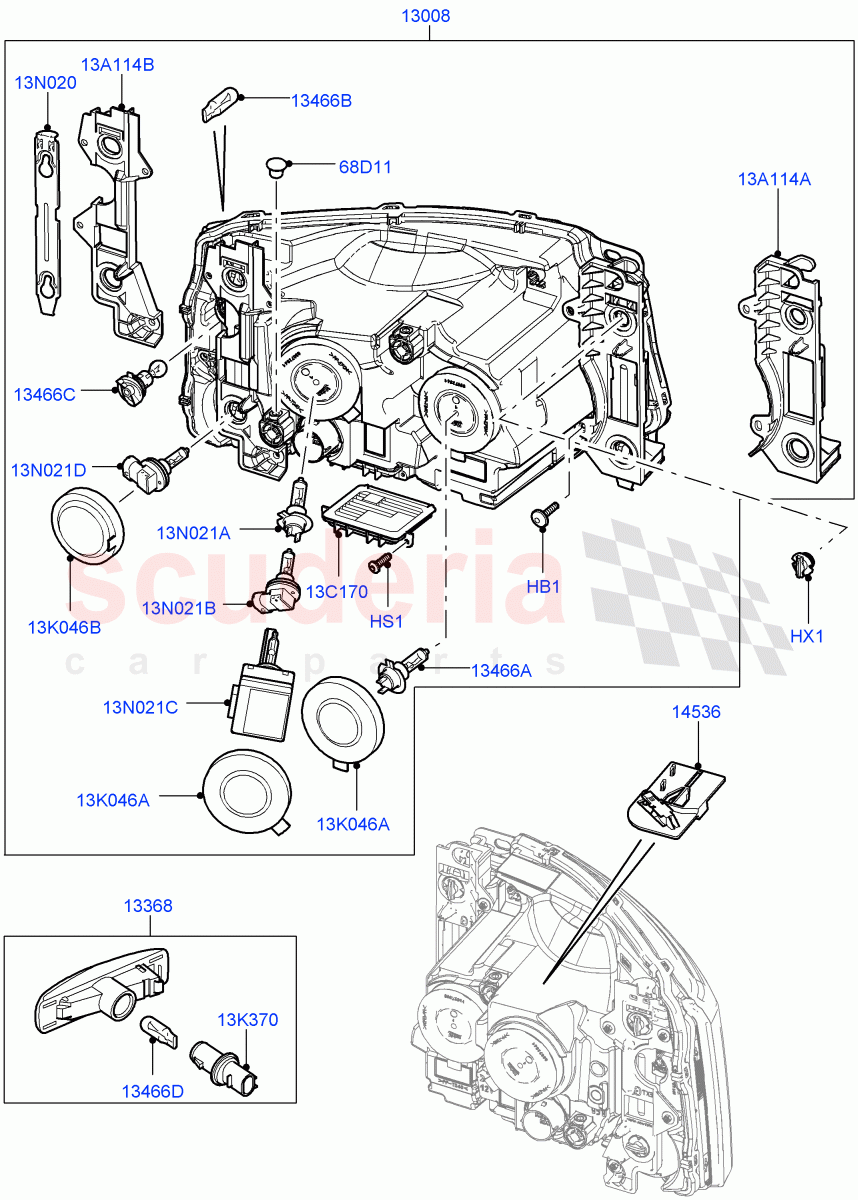Headlamps And Front Flasher Lamps ((V) FROMAA000001, (V) TODA999999) of Land Rover Land Rover Discovery 4 (2010-2016) [5.0 OHC SGDI NA V8 Petrol]