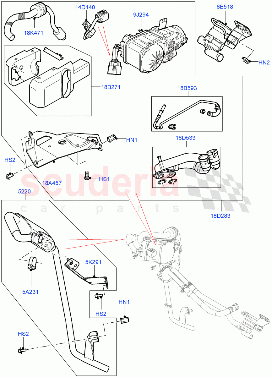 Auxiliary Fuel Fired Pre-Heater (Heater Components, External Components) (Changsu (China), Fuel Heater W/Pk Heat Less Remote, Fuel Fired Heater With Park Heat, With Fuel Fired Heater) ((V) FROMFG000001) of Land Rover Land Rover Discovery Sport (2015+) [1.5 I3 Turbo Petrol AJ20P3]