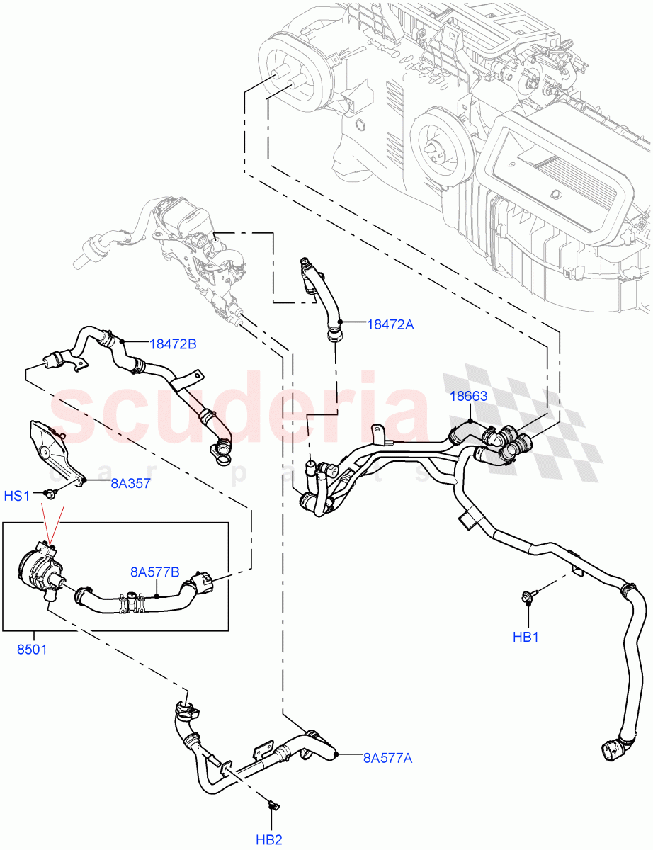 Heater Hoses (Front) (3.0L AJ20P6 Petrol High, Fuel Heater W/Pk Heat With Remote, With Front Comfort Air Con (IHKA), Fuel Fired Heater With Park Heat, With Air Conditioning - Front/Rear) ((V) FROMKA000001) of Land Rover Land Rover Range Rover (2012-2021) [5.0 OHC SGDI SC V8 Petrol]