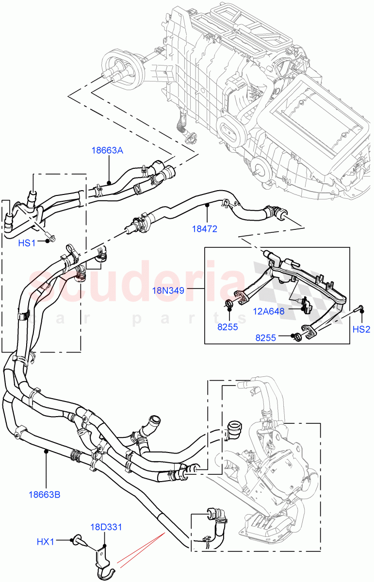 Heater Hoses (3.0L DOHC GDI SC V6 PETROL, Fuel Heater W/Pk Heat With Remote, 5.0L P AJ133 DOHC CDA S/C Enhanced) of Land Rover Land Rover Range Rover Velar (2017+) [3.0 I6 Turbo Petrol AJ20P6]