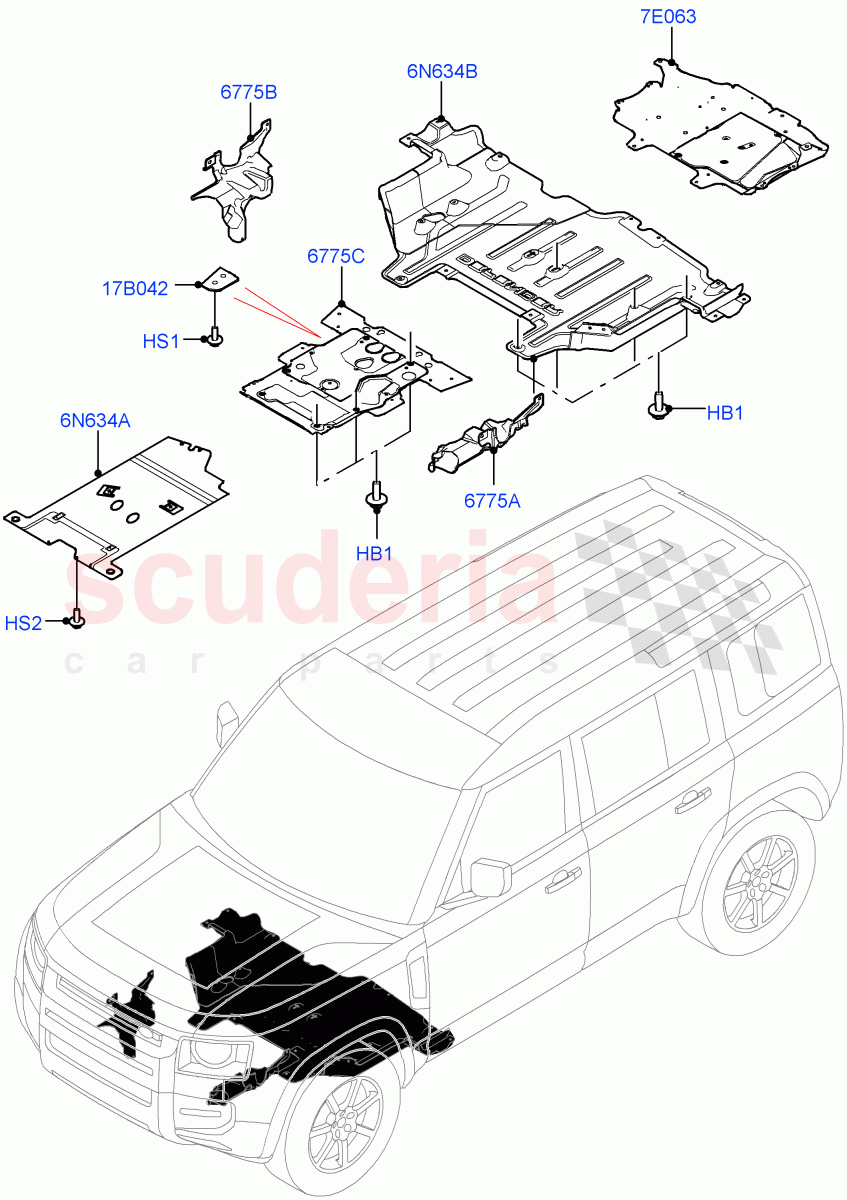 Splash And Heat Shields (Front Section) of Land Rover Land Rover Defender (2020+) [2.0 Turbo Diesel]