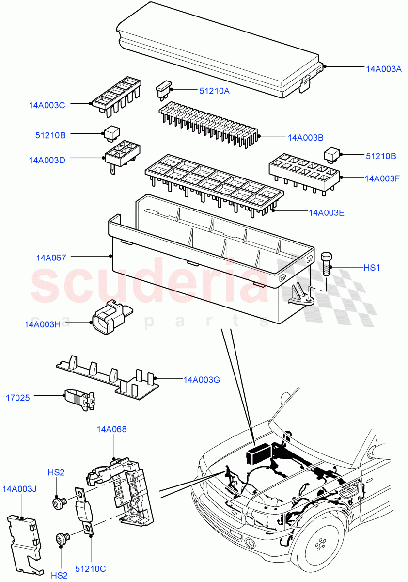 Fuses, Holders And Circuit Breakers (Engine Compartment) ((V) TO9A999999) of Land Rover Land Rover Range Rover Sport (2005-2009) [3.6 V8 32V DOHC EFI Diesel]