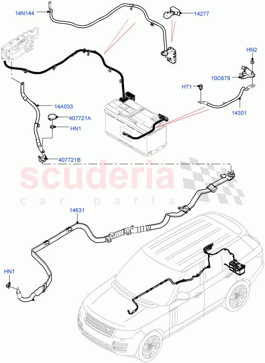 Battery Cables And Horn (Battery Cables) ((V) FROMHA000001, (V) TOHA999999) of Land Rover Land Rover Range Rover (2012-2021) [3.0 Diesel 24V DOHC TC]