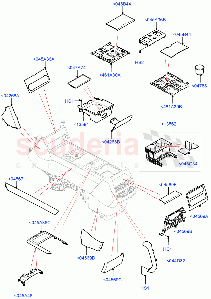 Console - Floor (External Components) (Standard Wheelbase, Less 3rd Row Rear Seat, Long Wheelbase, With Third Row Power Folding Seat) of Land Rover Land Rover Range Rover (2022+) [3.0 I6 Turbo Petrol AJ20P6]