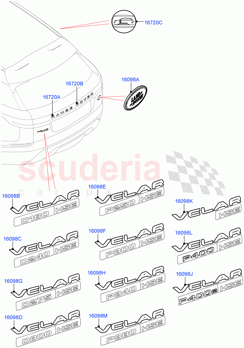 Name Plates (Rear) (Version - Core, Trunk Badge - R Dynamic HSE, Trunk Badge-HSE, Version - R-Dynamic) ((V) TOMA999999) of Land Rover Land Rover Range Rover Velar (2017+) [2.0 Turbo Petrol AJ200P]