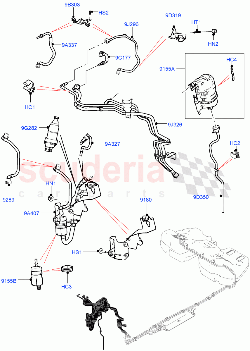 Fuel Lines (Front, Dirty Fuel Markets - BRIC) (2.0L I4 DSL MID DOHC AJ200, Fuel Tank-Diesel With Filters, 2.0L I4 DSL HIGH DOHC AJ200) of Land Rover Land Rover Range Rover Velar (2017+) [2.0 Turbo Diesel]