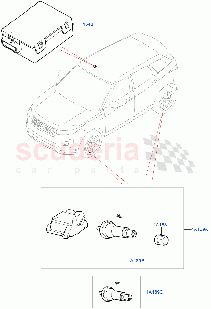 Tyre Pressure Monitor System (Halewood (UK), With Tyre Pressure Sensors) ((V) FROMMH143836) of Land Rover Land Rover Range Rover Evoque (2019+) [2.0 Turbo Petrol AJ200P]