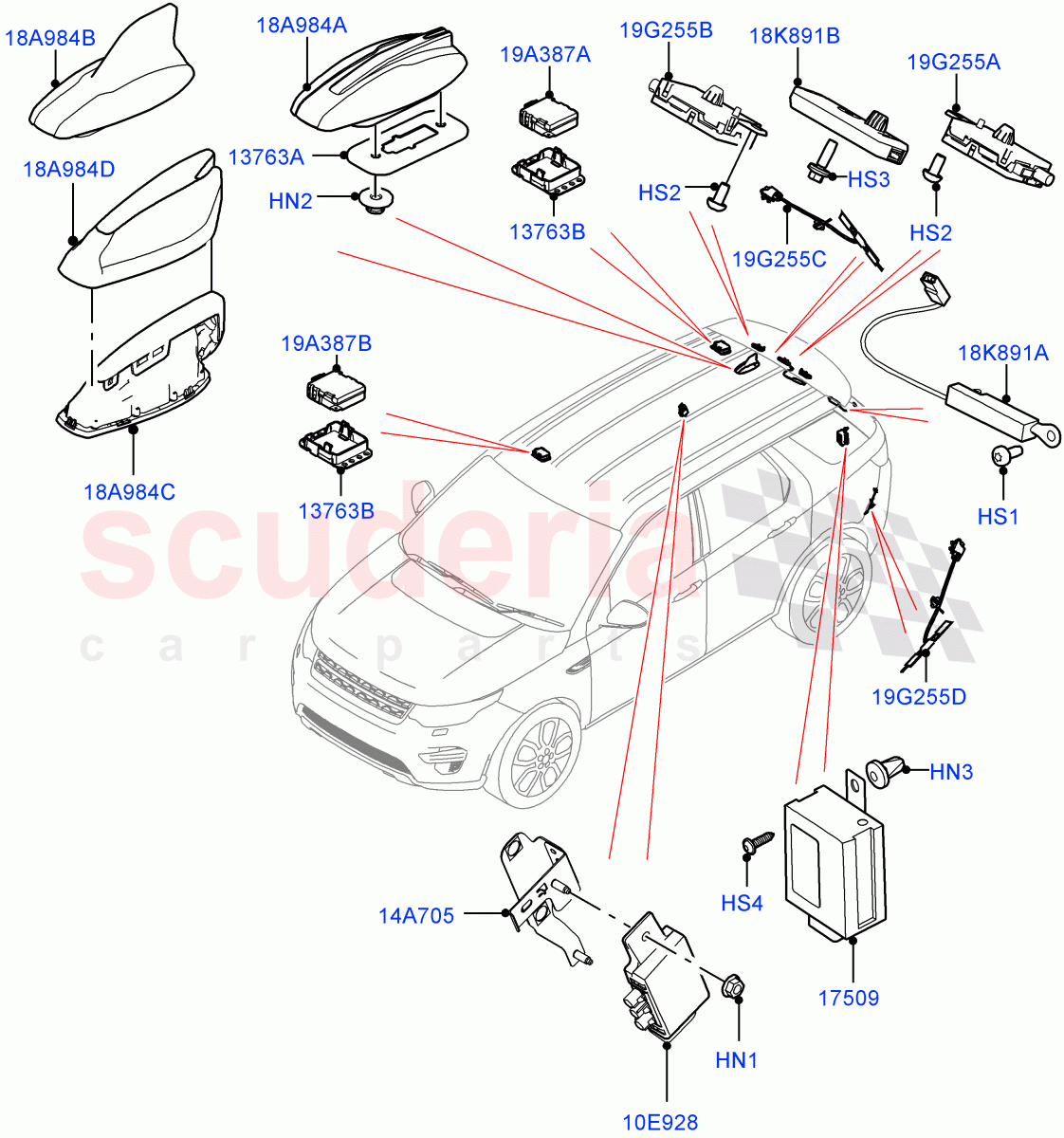 Aerial (Changsu (China)) ((V) FROMFG000001) of Land Rover Land Rover Discovery Sport (2015+) [1.5 I3 Turbo Petrol AJ20P3]
