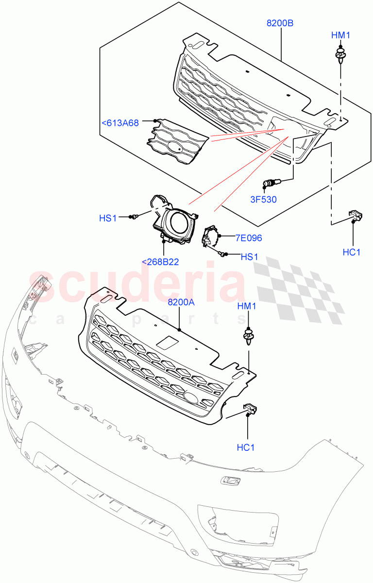 Radiator Grille And Front Bumper (Version - Core, Non SVR) of Land Rover Land Rover Range Rover Sport (2014+) [3.0 DOHC GDI SC V6 Petrol]