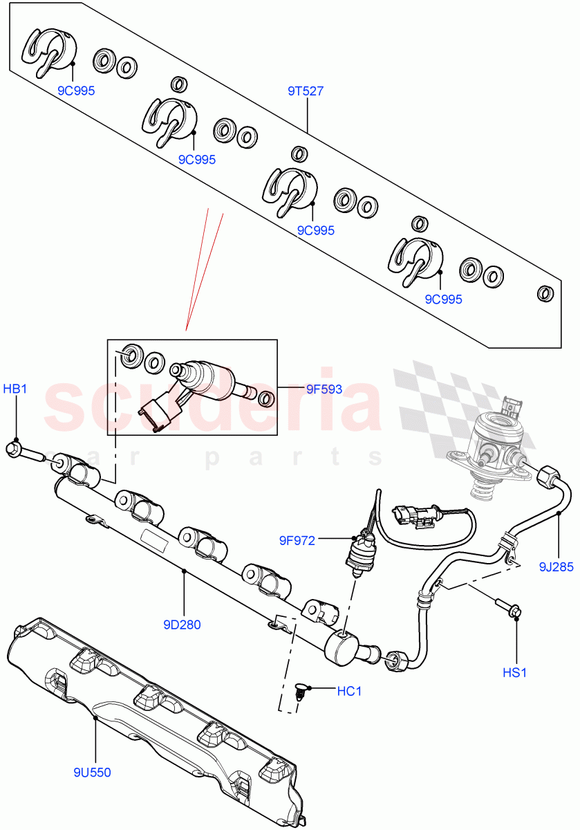 Fuel Injectors And Pipes (2.0L 16V TIVCT T/C 240PS Petrol, Halewood (UK)) of Land Rover Land Rover Discovery Sport (2015+) [2.0 Turbo Petrol GTDI]