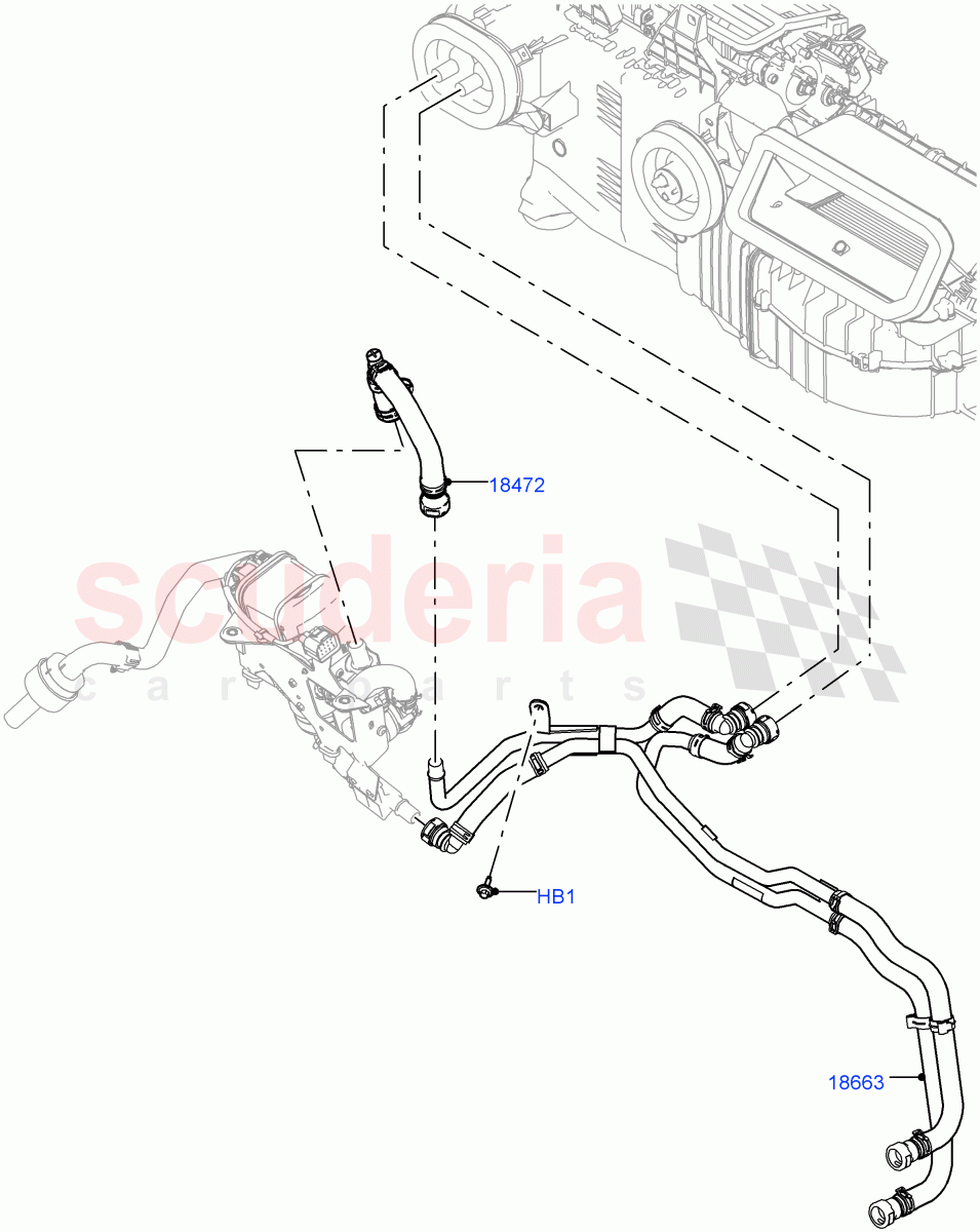 Heater Hoses (Solihull Plant Build) (2.0L I4 DSL HIGH DOHC AJ200, With Fuel Fired Heater, With Manual Air Conditioning, Less Park Heating, With Front Comfort Air Con (IHKA), 2.0L I4 DSL MID DOHC AJ200) ((V) FROMJA000001, (V) TOJA999999) of Land Rover Land Rover Discovery 5 (2017+) [2.0 Turbo Diesel]