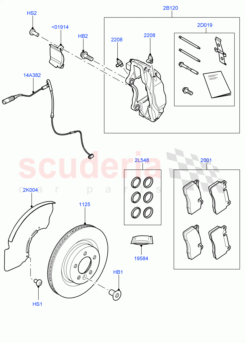 Front Brake Discs And Calipers (3.0L DOHC GDI SC V6 PETROL, Engine Power Source - 380PS/450NM) ((V) TOFA999999) of Land Rover Land Rover Range Rover Sport (2014+) [2.0 Turbo Diesel]