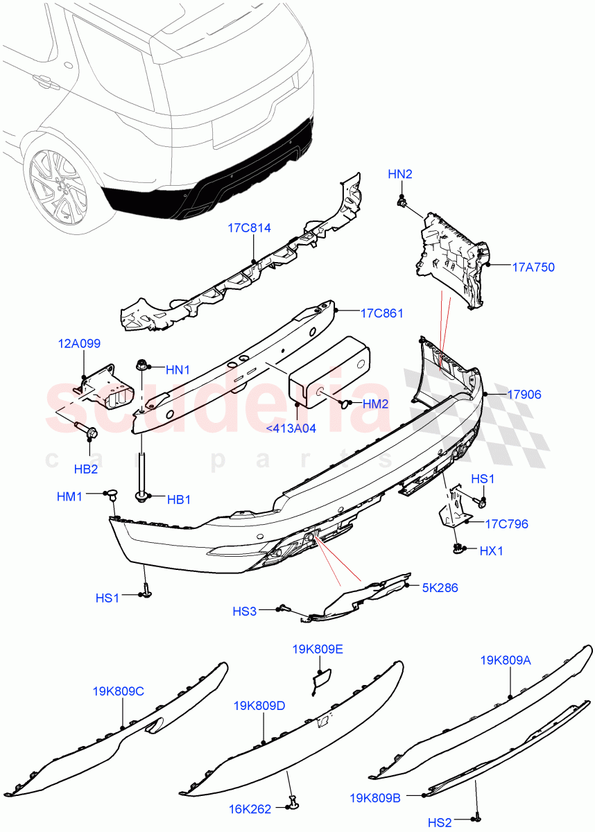 Rear Bumper (Nitra Plant Build) ((V) FROMM2000001) of Land Rover Land Rover Discovery 5 (2017+) [3.0 Diesel 24V DOHC TC]