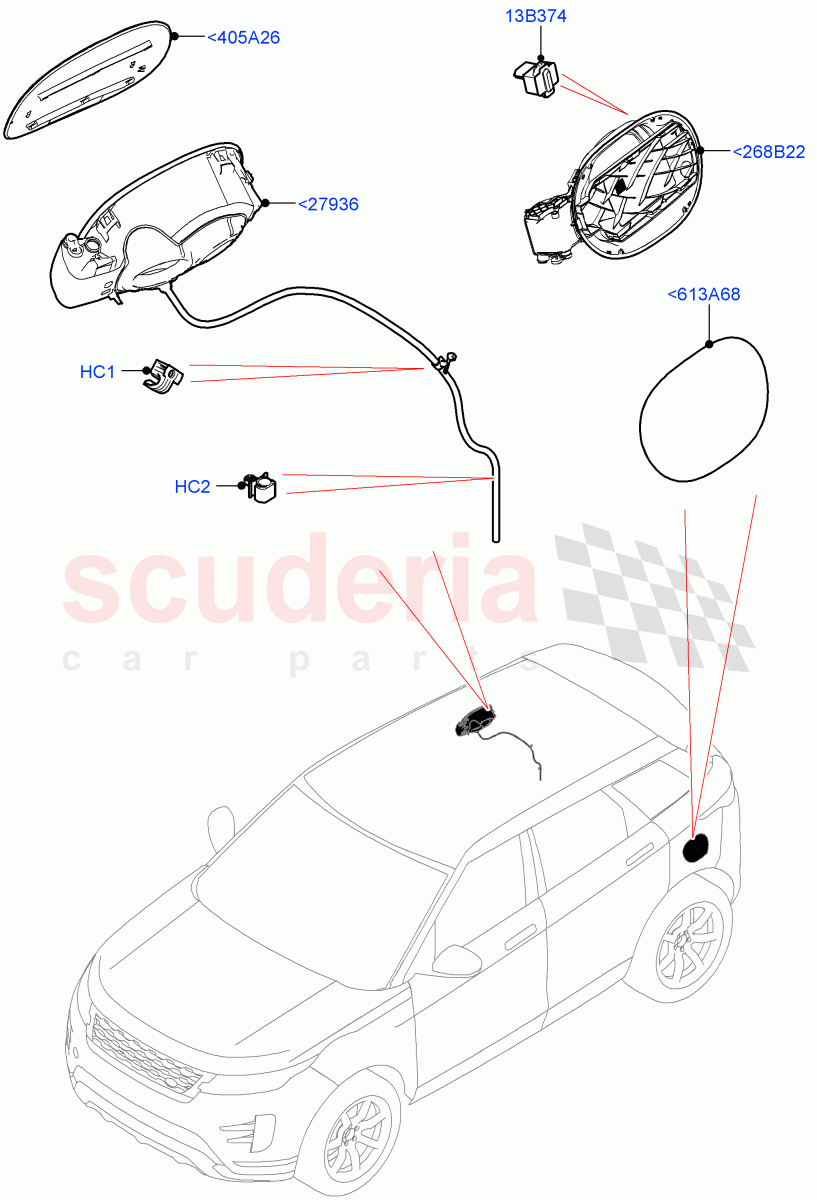 Fuel Tank Filler Door And Controls (Changsu (China), Electric Engine Battery-PHEV) ((V) FROMMG575835) of Land Rover Land Rover Range Rover Evoque (2019+) [1.5 I3 Turbo Petrol AJ20P3]