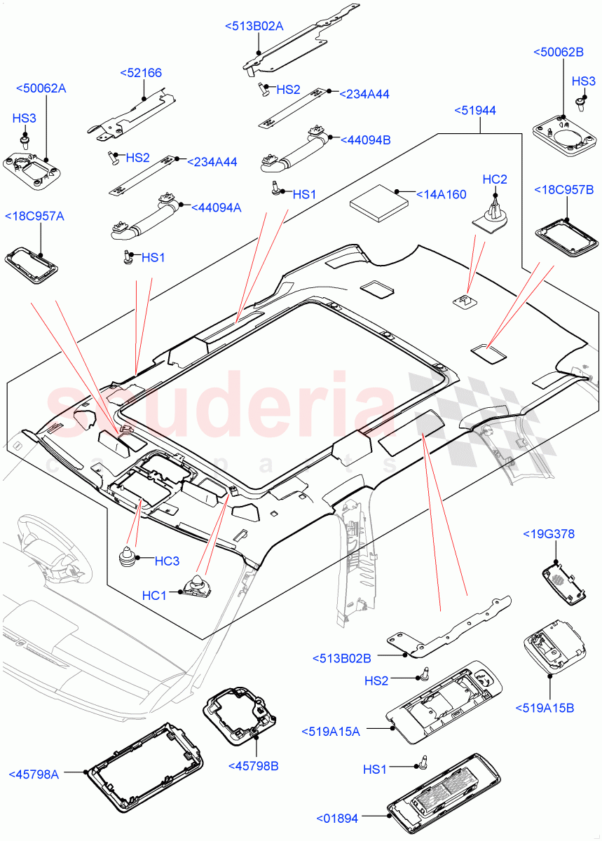 Headlining And Sun Visors (With Roof Conversion-Panorama Power, Interior Trim - Alston, With Roof Conversion-Panorama Roof, Interior Trim - Alston Patterned) of Land Rover Land Rover Range Rover (2012-2021) [3.0 DOHC GDI SC V6 Petrol]