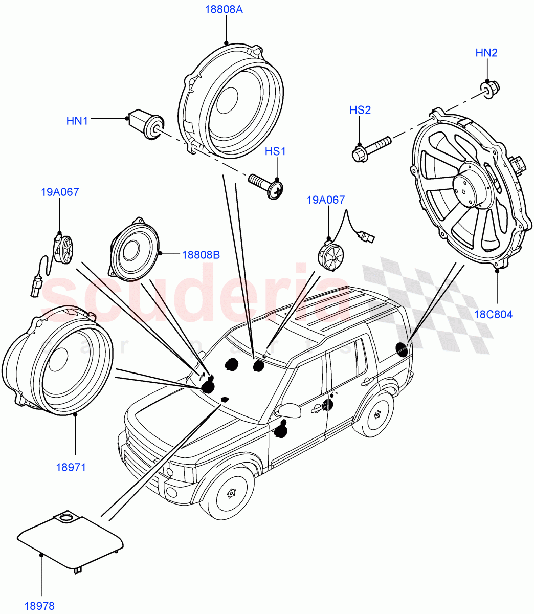 Speakers (Midline Sound System, Hi Line Audio System - 600 W, Hi ICE Branded) ((V) FROMAA000001) of Land Rover Land Rover Discovery 4 (2010-2016) [4.0 Petrol V6]
