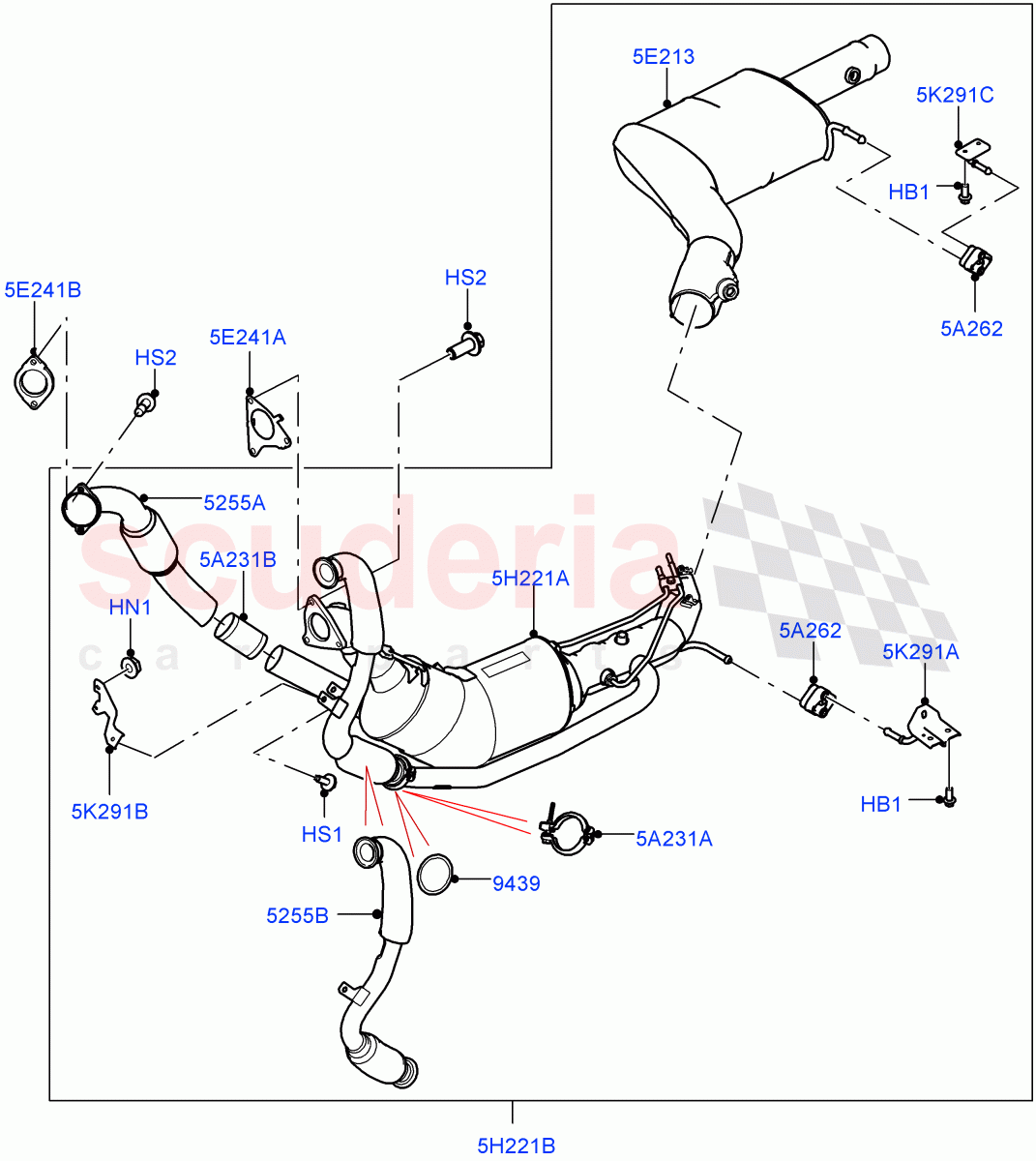 Front Exhaust System (Solihull Plant Build) (3.0 V6 D Gen2 Twin Turbo, Japan Requirements, EU6 + DPF Emissions, EU6D Diesel + DPF Emissions) ((V) FROMFA000001) of Land Rover Land Rover Range Rover (2012-2021) [3.0 Diesel 24V DOHC TC]