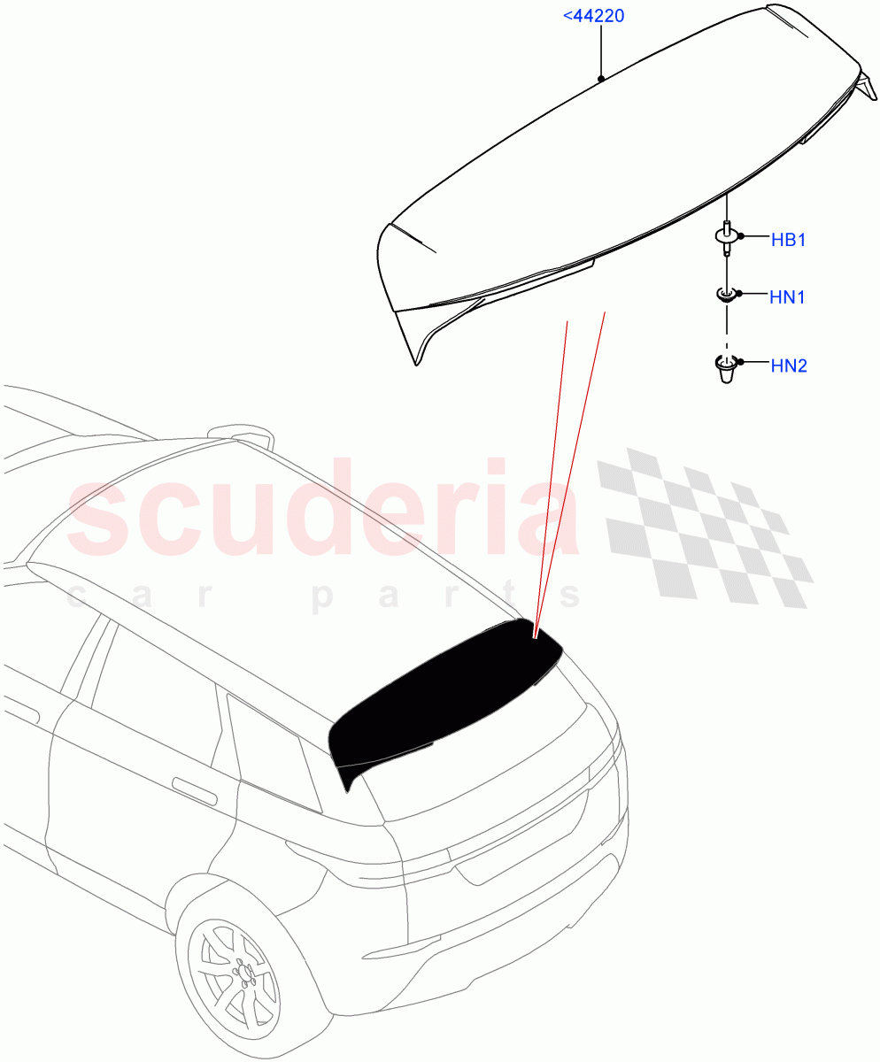 Spoiler And Related Parts (Halewood (UK)) of Land Rover Land Rover Range Rover Evoque (2019+) [2.0 Turbo Diesel]