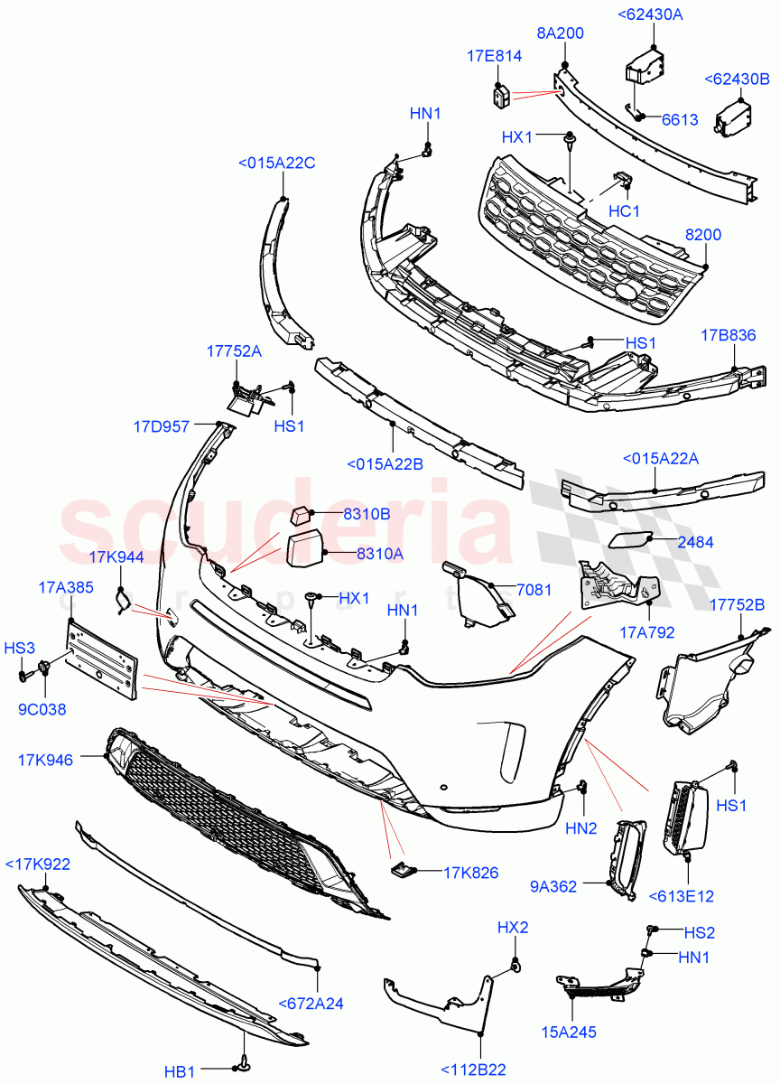 Radiator Grille And Front Bumper (Halewood (UK), Front Bumper - Sport - Body Colour) ((V) FROMLH000001) of Land Rover Land Rover Discovery Sport (2015+) [1.5 I3 Turbo Petrol AJ20P3]