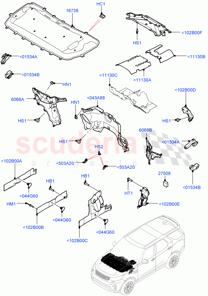 Insulators - Front (Engine Compartment, Nitra Plant Build) ((V) FROMK2000001) of Land Rover Land Rover Discovery 5 (2017+) [2.0 Turbo Petrol AJ200P]