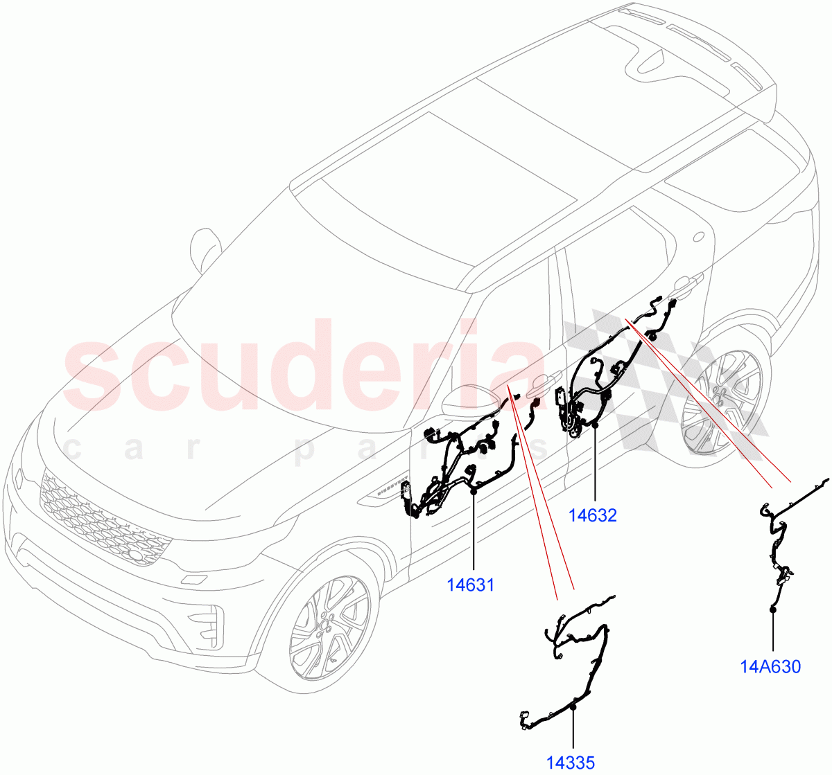 Electrical Wiring - Body And Rear (Front And Rear Doors, Solihull Plant Build) ((V) FROMHA000001, (V) TOHA999999) of Land Rover Land Rover Discovery 5 (2017+) [3.0 Diesel 24V DOHC TC]