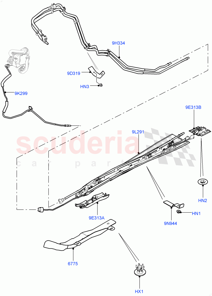 Fuel Lines (Under Floor) (2.0L I4 DSL MID DOHC AJ200, Halewood (UK), 2.0L I4 DSL HIGH DOHC AJ200) of Land Rover Land Rover Range Rover Evoque (2012-2018) [2.0 Turbo Diesel]