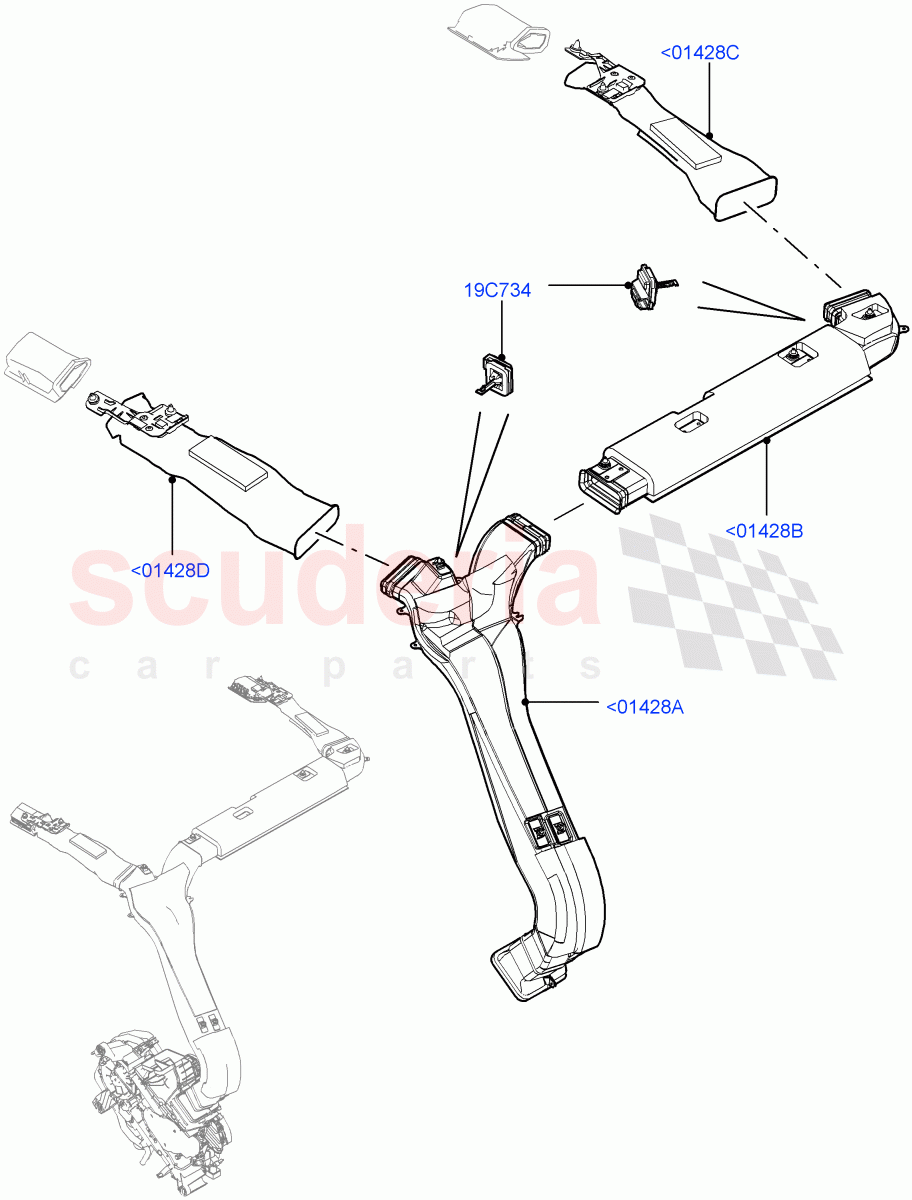 Air Vents, Louvres And Ducts (Headliner, Internal Components) (With Air Conditioning - Front/Rear, Premium Air Con Hybrid Front/Rear) ((V) FROMEA000001, (V) TOJA999999) of Land Rover Land Rover Range Rover (2012-2021) [3.0 I6 Turbo Diesel AJ20D6]