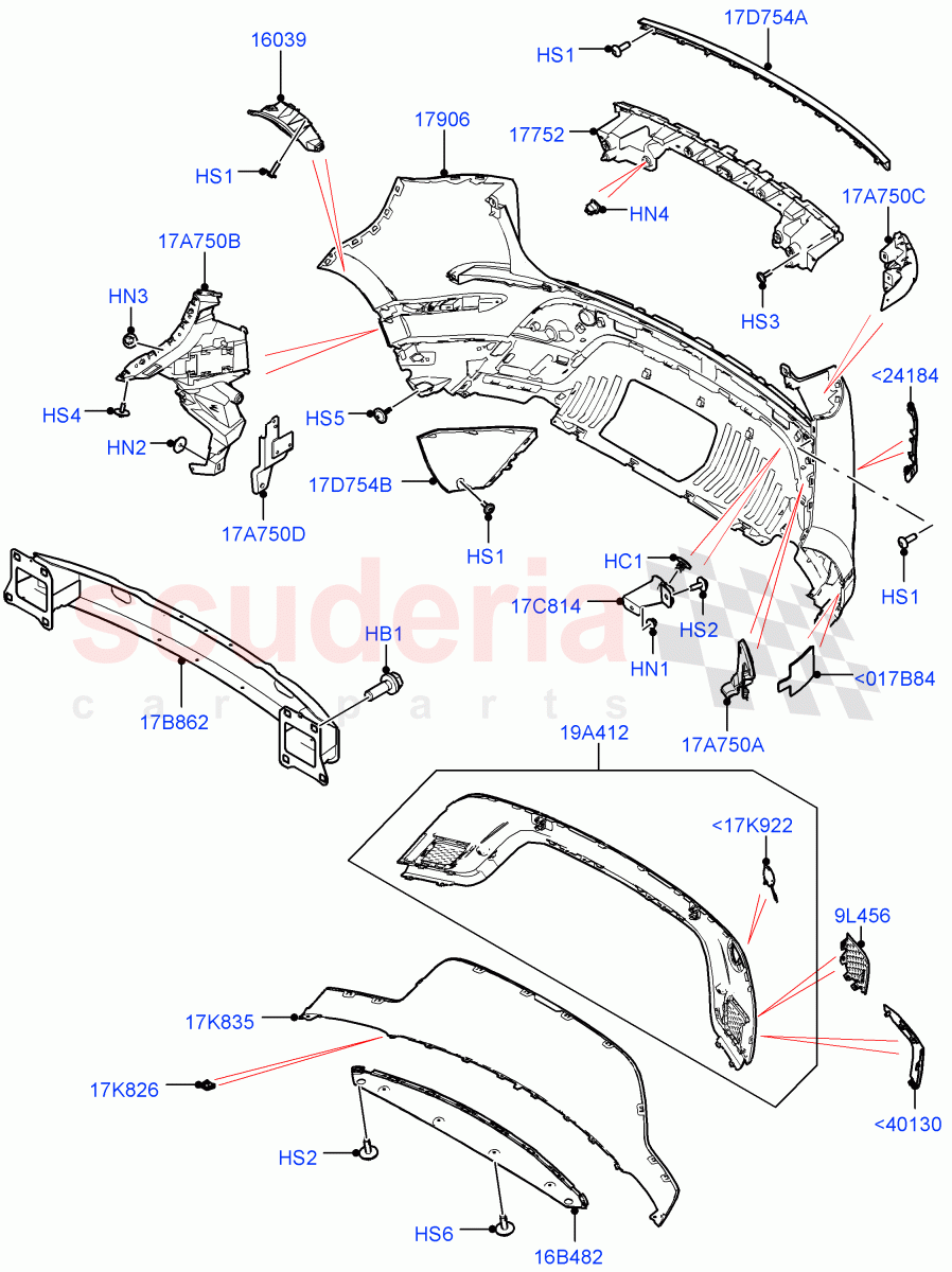 Rear Bumper (Halewood (UK), Front Bumper - Sport - Body Colour) of Land Rover Land Rover Range Rover Evoque (2019+) [2.0 Turbo Diesel AJ21D4]