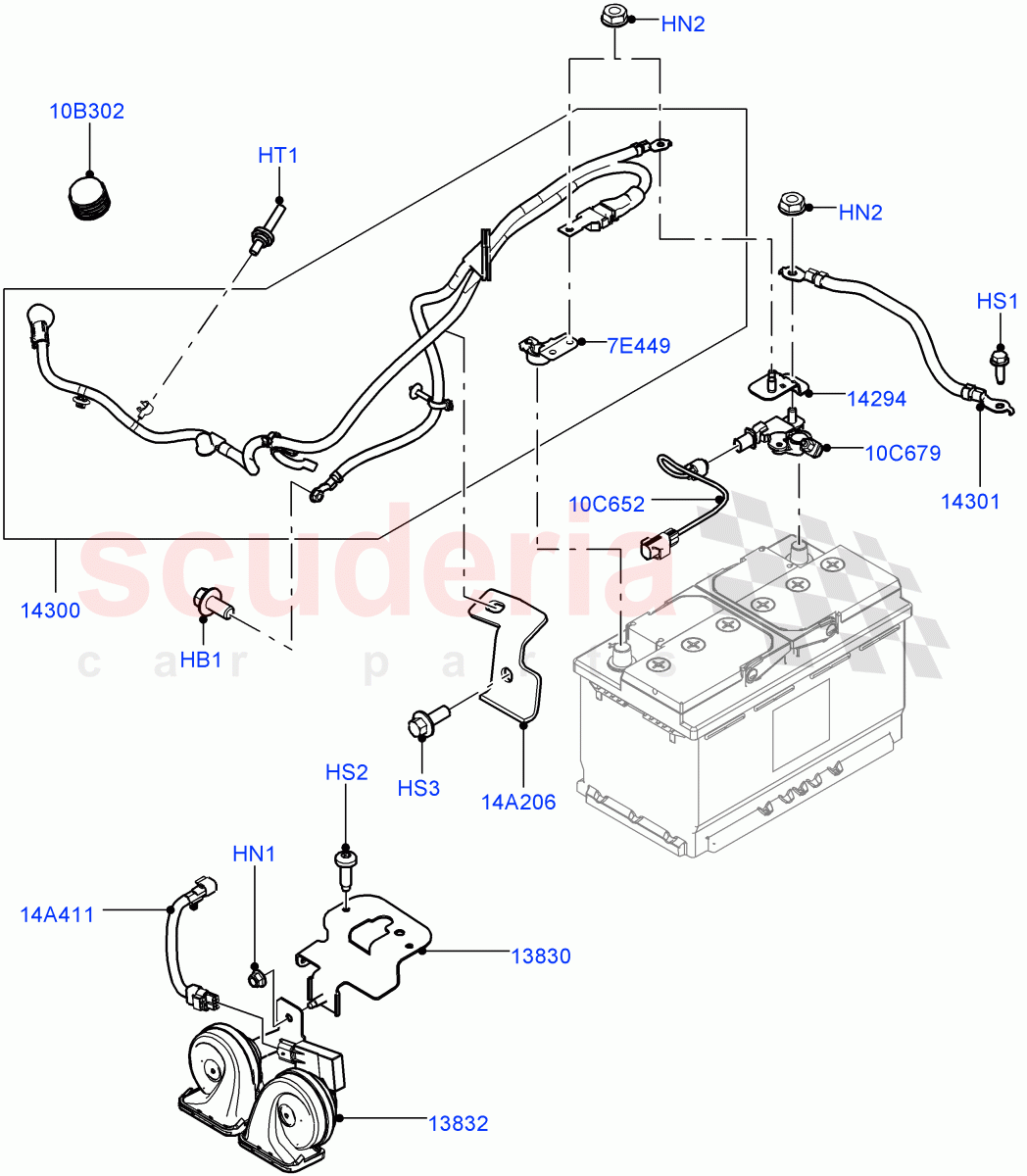 Battery Cables And Horn (Halewood (UK)) of Land Rover Land Rover Range Rover Evoque (2012-2018) [2.2 Single Turbo Diesel]