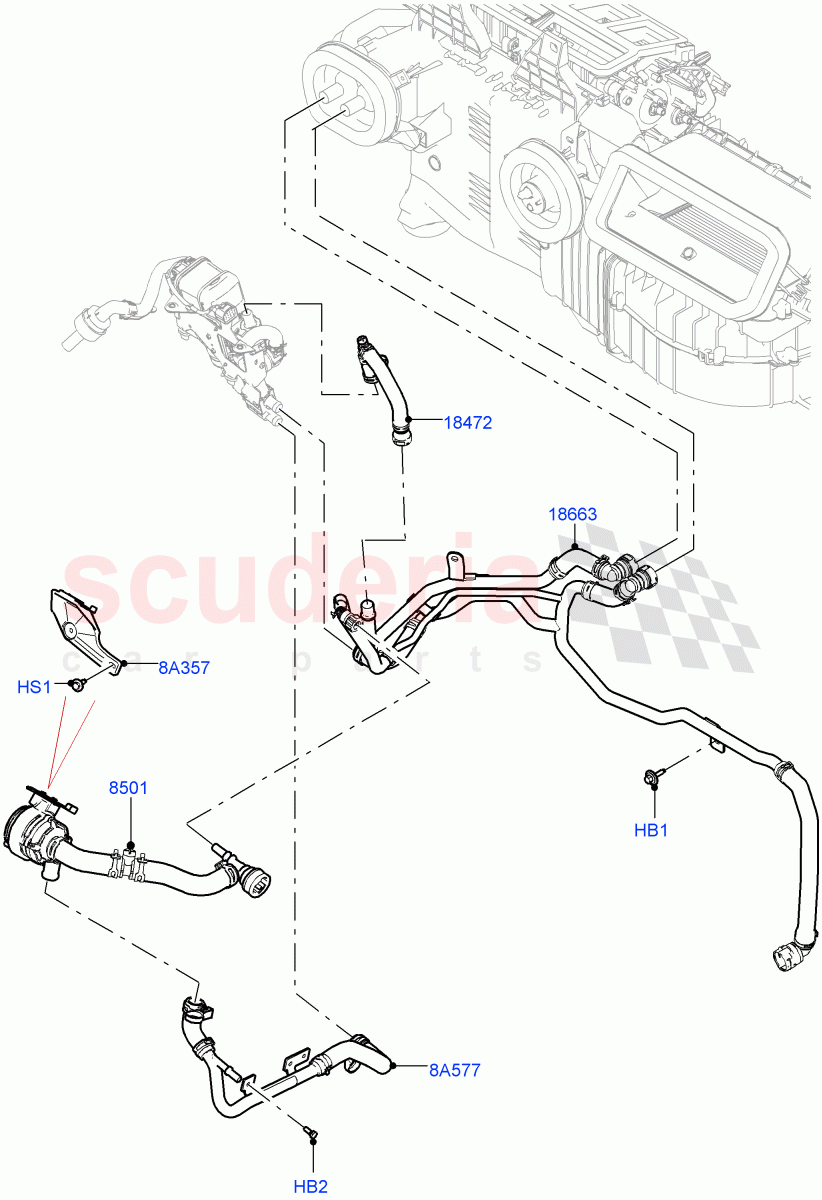 Heater Hoses (Front) (3.0L AJ20D6 Diesel High, Fuel Fired Heater With Park Heat, With Front Comfort Air Con (IHKA), With Air Conditioning - Front/Rear, Fuel Heater W/Pk Heat With Remote) ((V) FROMLA000001) of Land Rover Land Rover Range Rover Sport (2014+) [3.0 Diesel 24V DOHC TC]