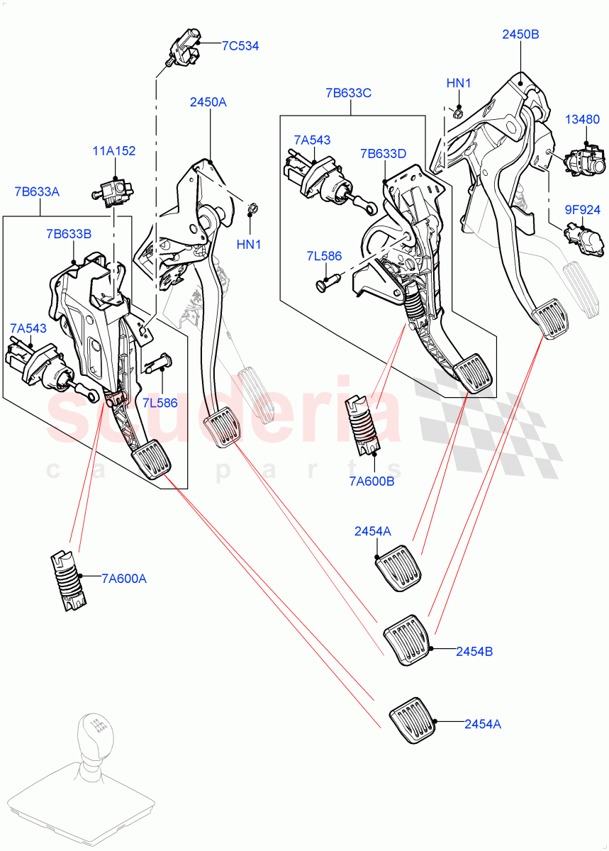 Brake And Clutch Controls (All 6 Speed Manual Volvo M66, Halewood (UK), Standard Foot Pedal Pad Design) of Land Rover Land Rover Range Rover Evoque (2012-2018) [2.0 Turbo Petrol AJ200P]