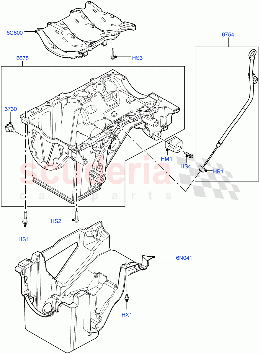 Oil Pan/Oil Level Indicator (2.0L AJ200P Hi PHEV) ((V) FROMMA000001) of Land Rover Land Rover Range Rover Velar (2017+) [2.0 Turbo Petrol AJ200P]