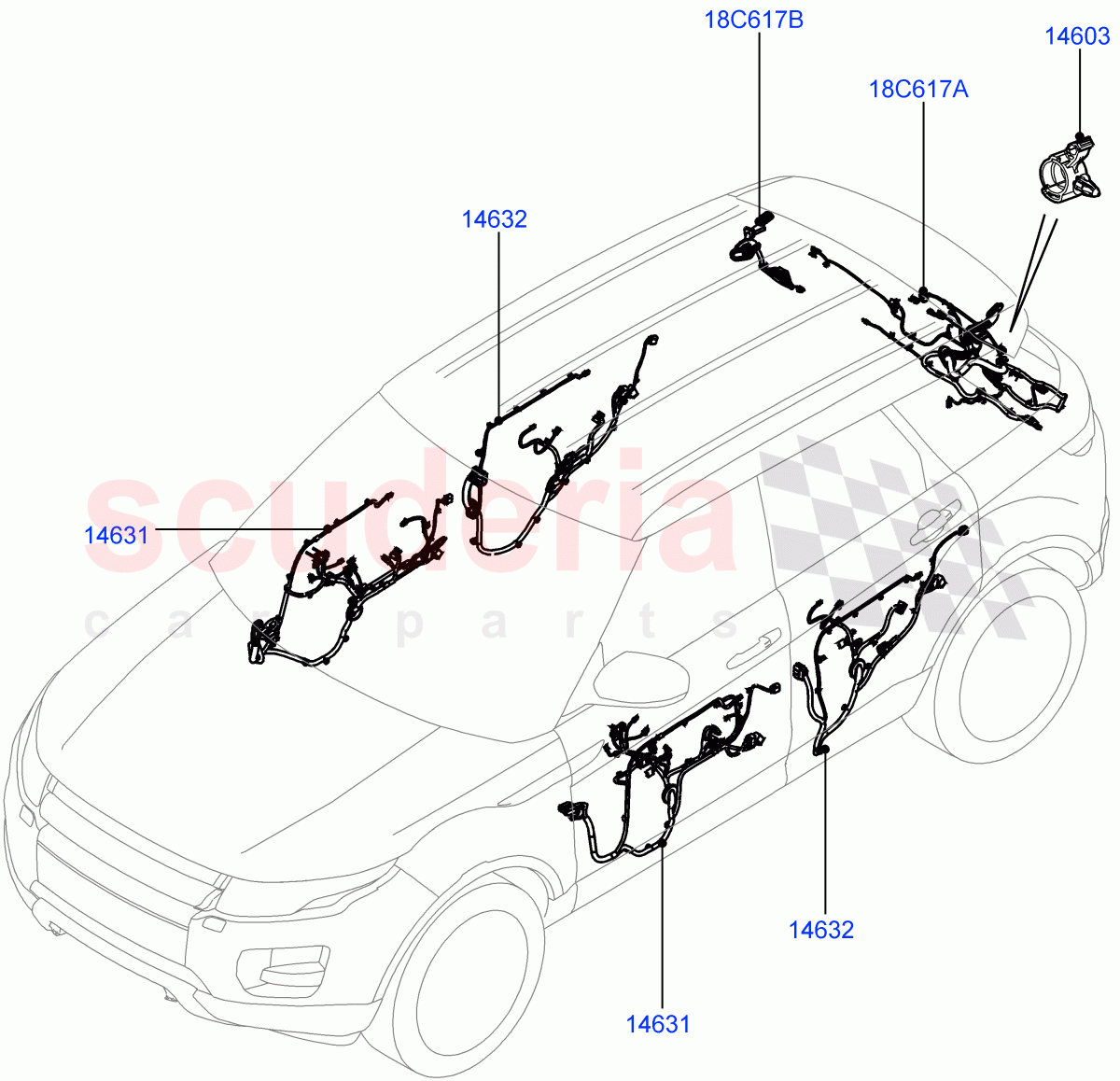 Wiring - Body Closures (Front And Rear Doors) (5 Door, Changsu (China)) ((V) FROMEG000001) of Land Rover Land Rover Range Rover Evoque (2012-2018) [2.0 Turbo Petrol AJ200P]